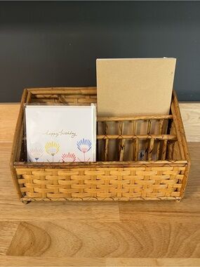 Vintage Bamboo Rattan Desktop Organizer mail sorter Natural Tan nice condition